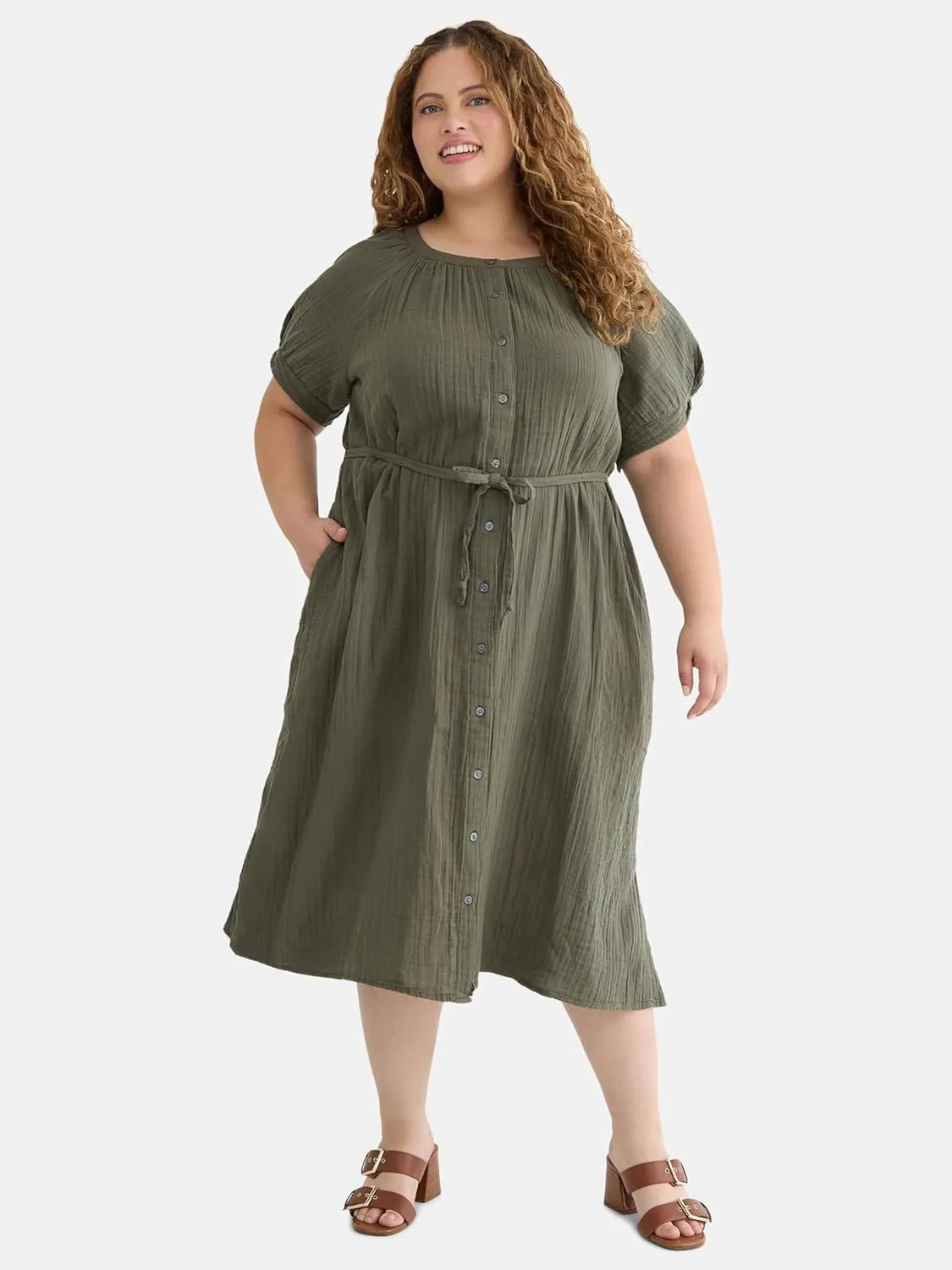 Women Dresses Summer Dress Womens and Womens Plus Cotton Double Cloth Midi Dress