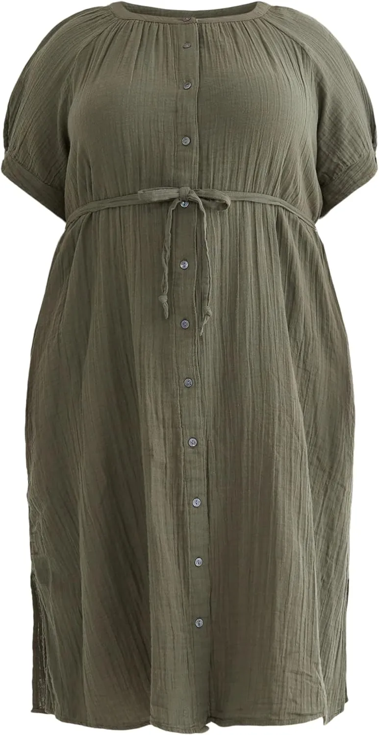 Women Dresses Summer Dress Womens and Womens Plus Cotton Double Cloth Midi Dress