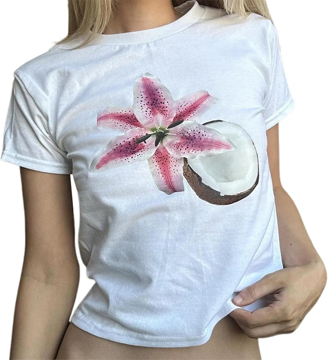 Women Graphic Baby Tees Vintage Cute Aesthetic Tops Y2K Fruit Printed 90s Crop Top Summer Cropped T Shirt