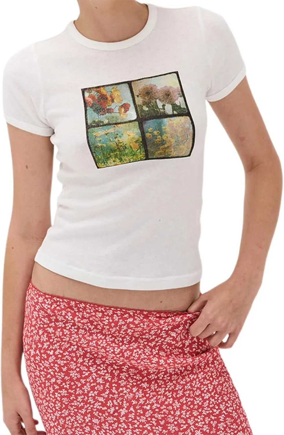 Women Graphic Baby Tees Vintage Cute Aesthetic Tops Y2K Fruit Printed 90s Crop Top Summer Cropped T Shirt