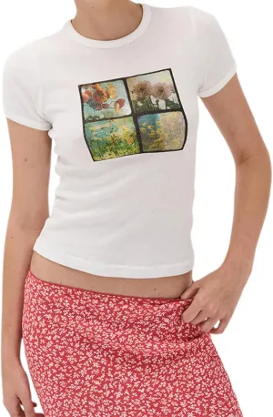 Women Graphic Baby Tees Vintage Cute Aesthetic Tops Y2K Fruit Printed 90s Crop Top Summer Cropped T Shirt