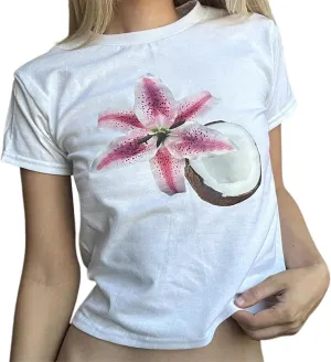 Women Graphic Baby Tees Vintage Cute Aesthetic Tops Y2K Fruit Printed 90s Crop Top Summer Cropped T Shirt