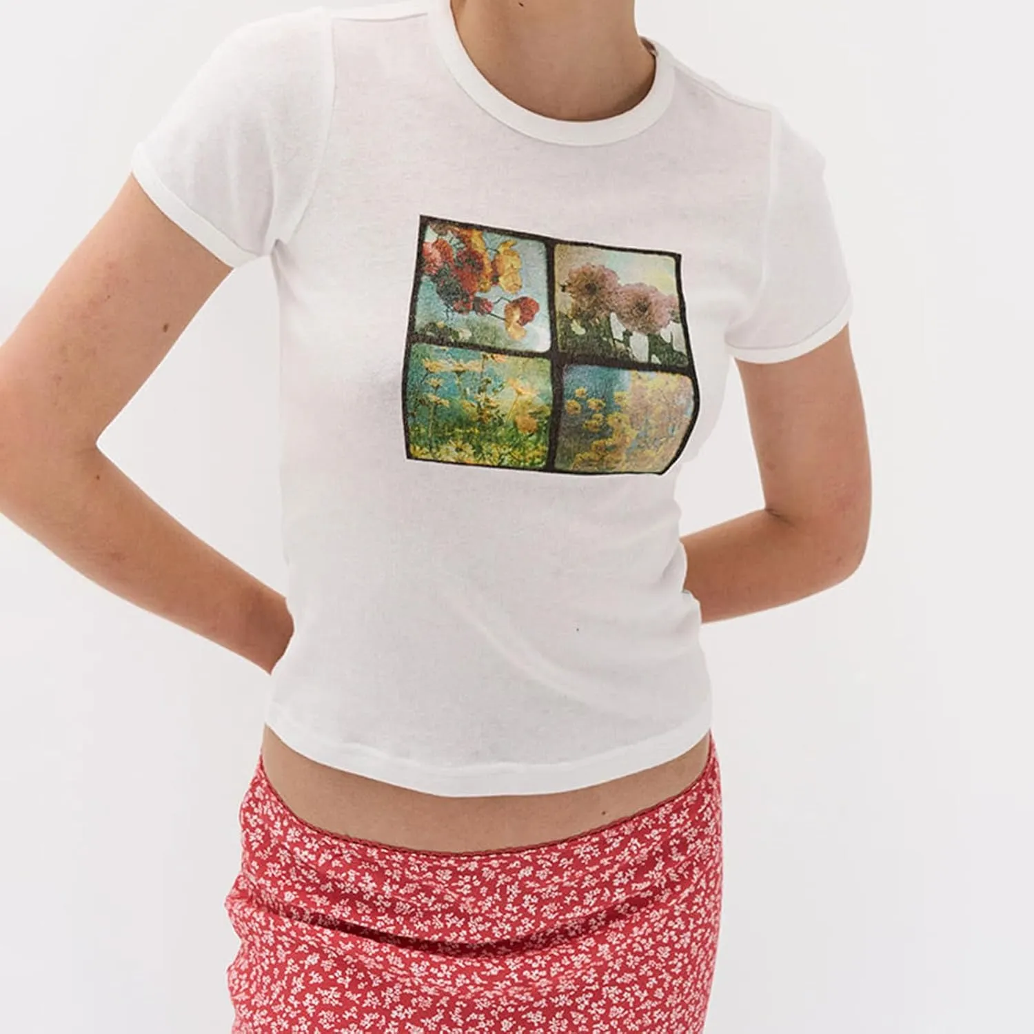 Women Graphic Baby Tees Vintage Cute Aesthetic Tops Y2K Fruit Printed 90s Crop Top Summer Cropped T Shirt