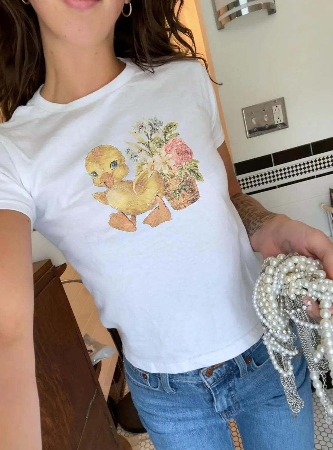 Women Graphic Baby Tees Vintage Cute Aesthetic Tops Y2K Fruit Printed 90s Crop Top Summer Cropped T Shirt