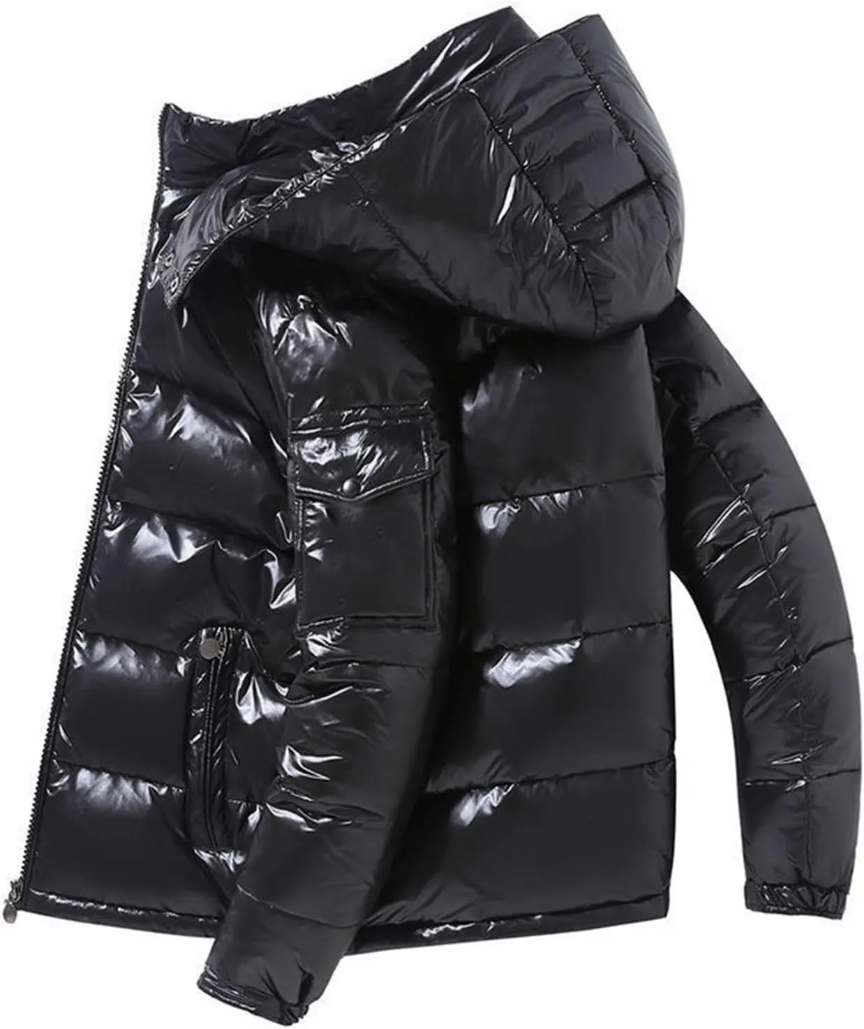 Women Metallic Down Jacket Removable Hood Quilted Zip Long Sleeve Parka Jacket Warm Windproof Puffer Jacket Plus Size