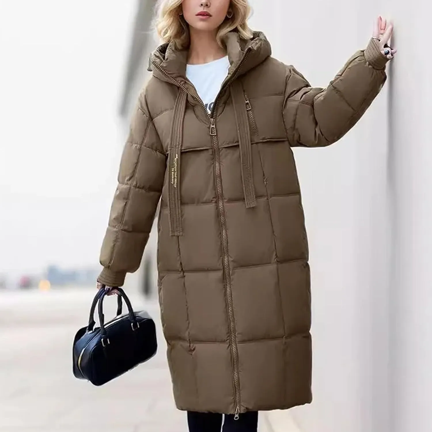 Women Parkas Winter Down Cotton Jackets Padded Thickened Overknee Loose Casual Long Warm Pockets Coat Snow Overcoat
