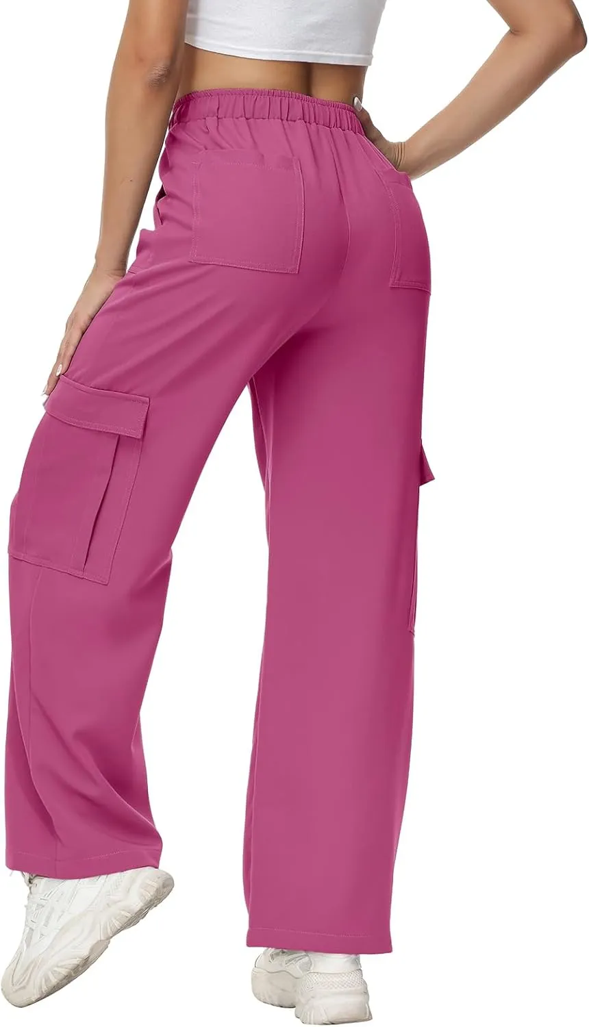 Women Wide Straight Leg Pants Trendy Y2k Streetwear Cargos Twill Utility Pant with 6 Pockets