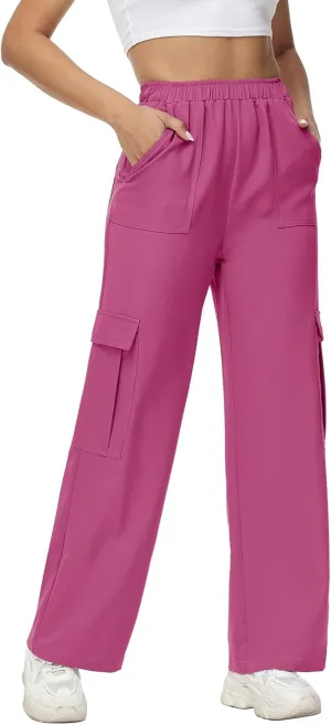 Women Wide Straight Leg Pants Trendy Y2k Streetwear Cargos Twill Utility Pant with 6 Pockets