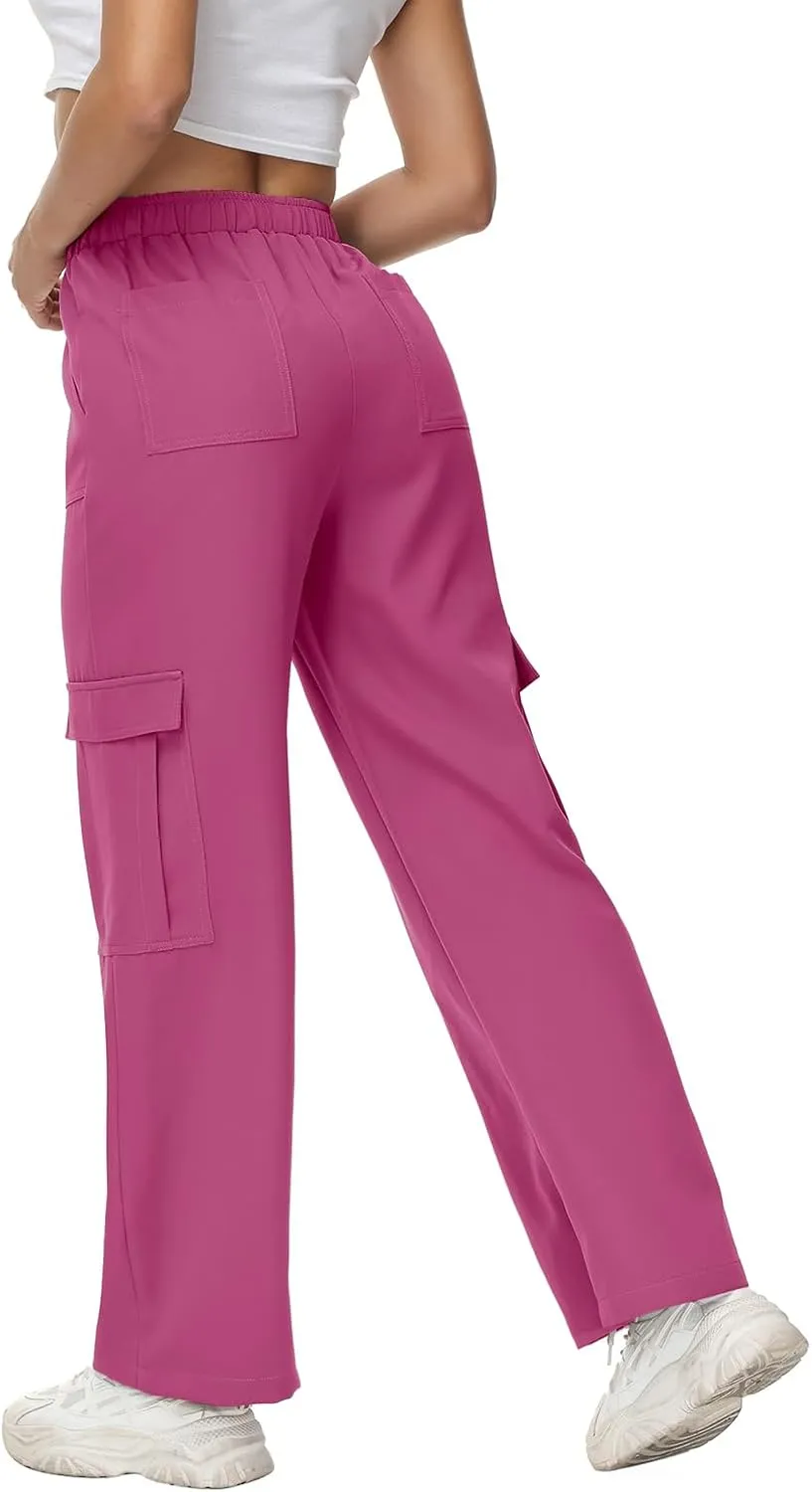 Women Wide Straight Leg Pants Trendy Y2k Streetwear Cargos Twill Utility Pant with 6 Pockets