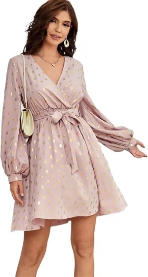Women's Autumn Dresses Women's Deep V Neck Ruffle Floral Flowy Mini Dress(Small)