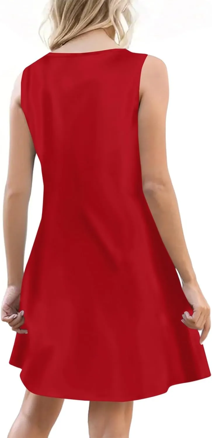 Women's Boho Summer Dresses 2025 Solid V Neck Button Down Sleeveless Tank Sundress with Pockets Mini Dresses, S-3XL