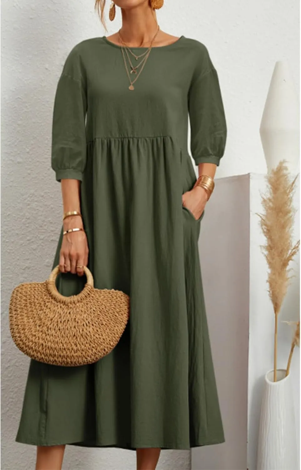 Women's Casual Summer Dresses Round Neck Short Sleeve Cotton Sundresses Beach Dress 2025