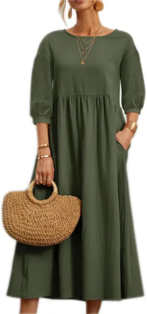 Women's Casual Summer Dresses Round Neck Short Sleeve Cotton Sundresses Beach Dress 2025