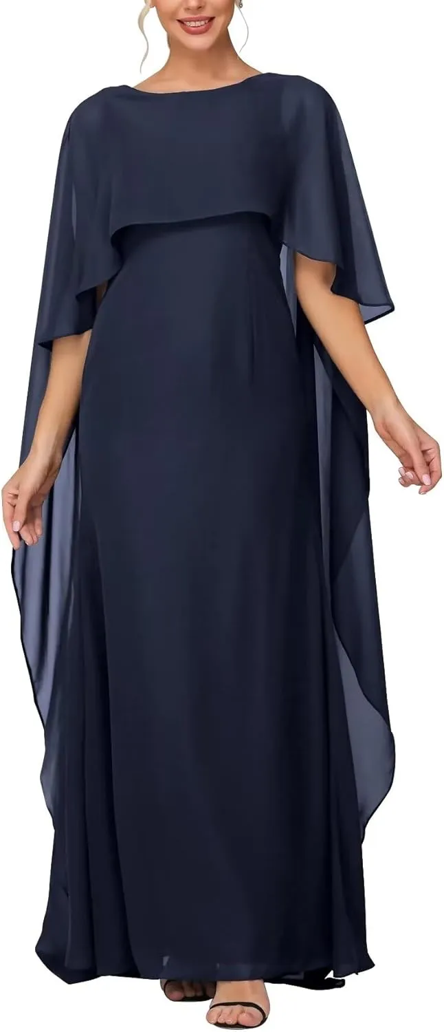 Women's Formal Dress Short Sleeve Scoop Neck Evening Dress Floor Length Chiffon Mother of The Bride Dress