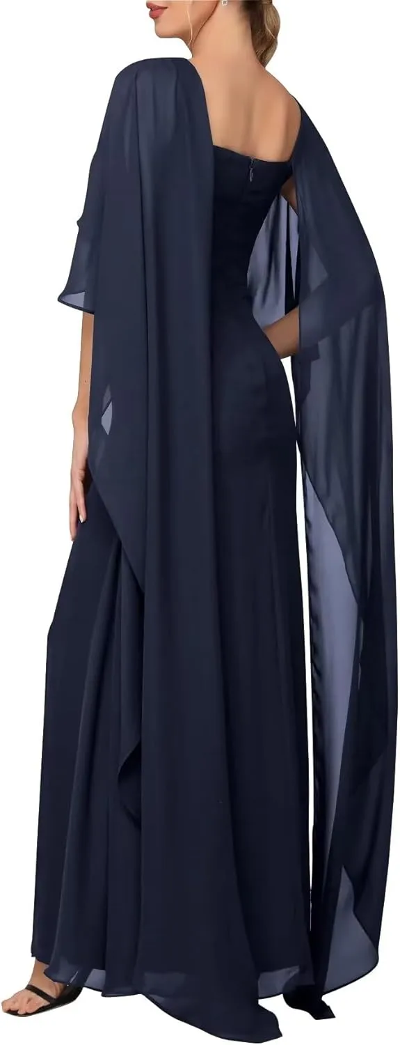 Women's Formal Dress Short Sleeve Scoop Neck Evening Dress Floor Length Chiffon Mother of The Bride Dress