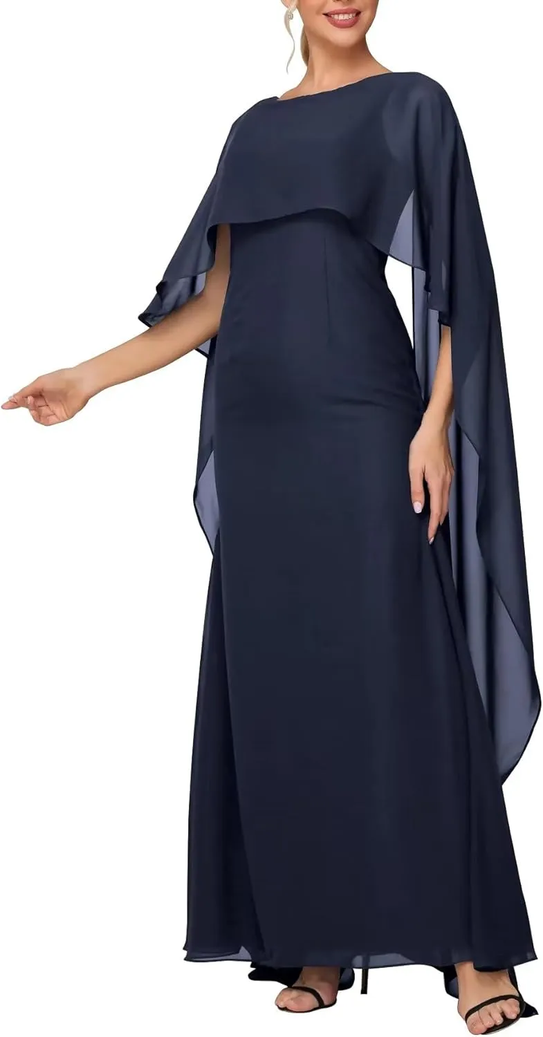 Women's Formal Dress Short Sleeve Scoop Neck Evening Dress Floor Length Chiffon Mother of The Bride Dress