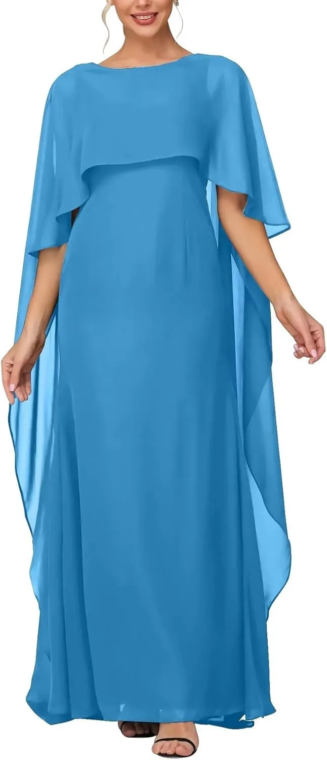 Women's Formal Dress Short Sleeve Scoop Neck Evening Dress Floor Length Chiffon Mother of The Bride Dress