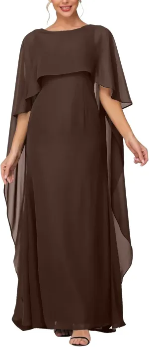 Women's Formal Dress Short Sleeve Scoop Neck Evening Dress Floor Length Chiffon Mother of The Bride Dress