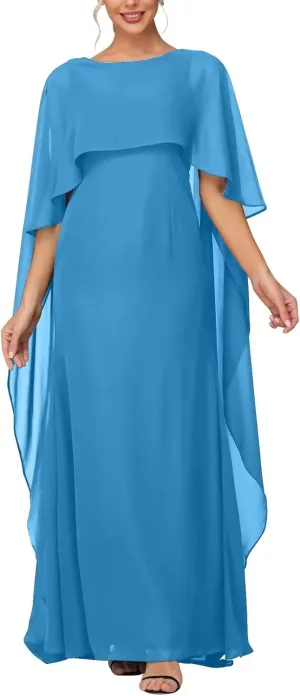 Women's Formal Dress Short Sleeve Scoop Neck Evening Dress Floor Length Chiffon Mother of The Bride Dress