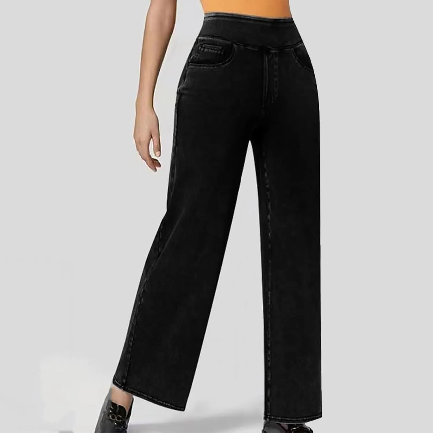 Women's High Waist Washed Ripped Jeans,Vintage Loose Fit Straight Leg Denim Trousers,Casual Stretch Comfort Pants
