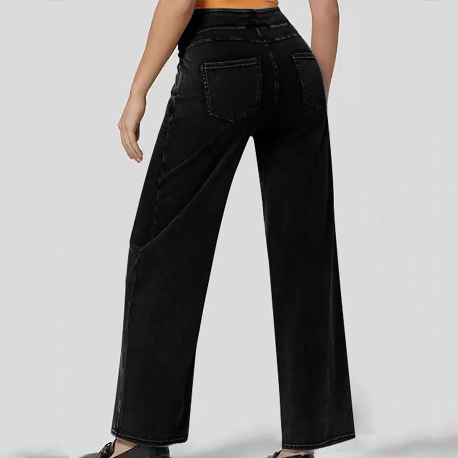 Women's High Waist Washed Ripped Jeans,Vintage Loose Fit Straight Leg Denim Trousers,Casual Stretch Comfort Pants