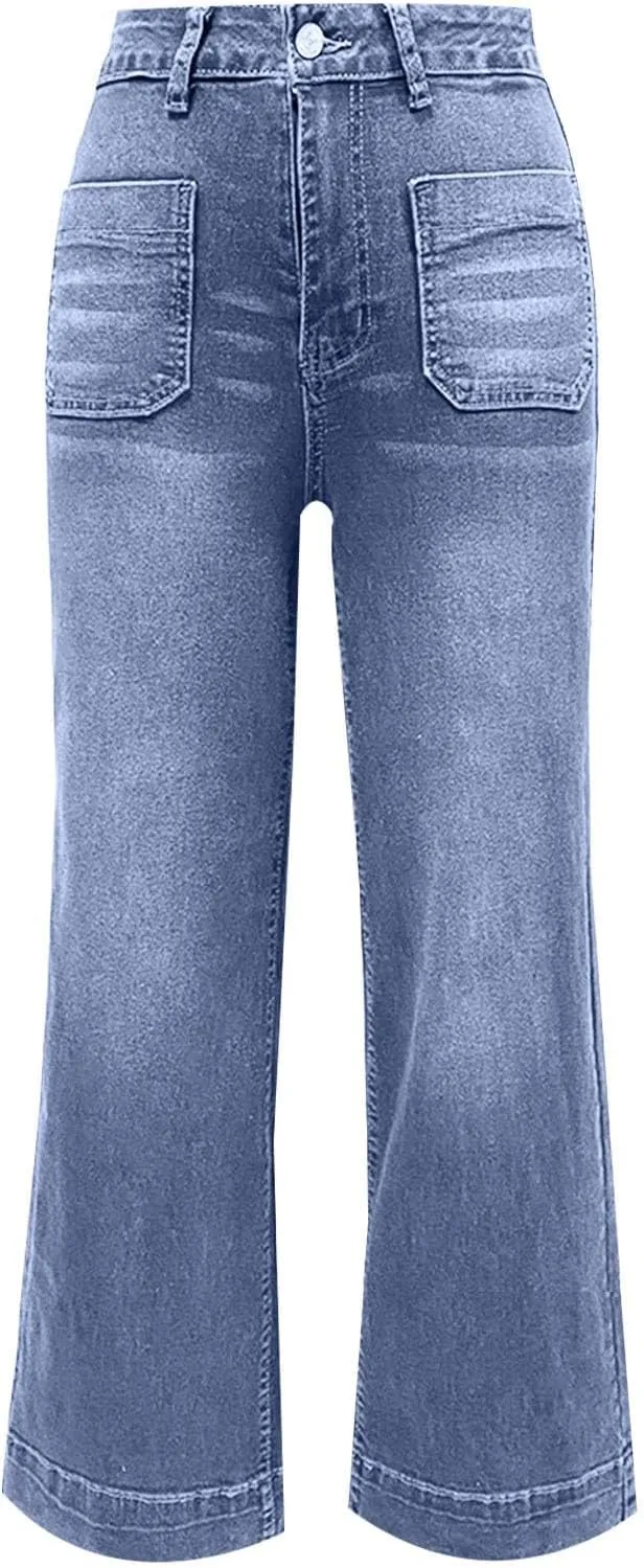 Women's High Waisted Wide Leg Jeans with Forward Pockets Trendy Casual Denim Pants for Comfort and Style Everyday