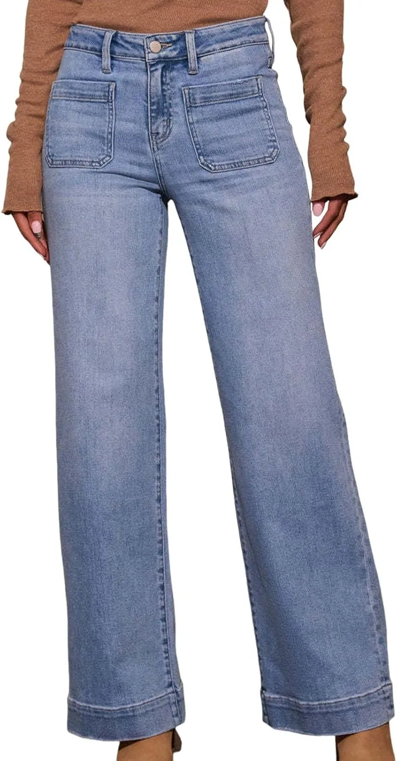 Women's High Waisted Wide Leg Jeans with Forward Pockets Trendy Casual Denim Pants for Comfort and Style Everyday