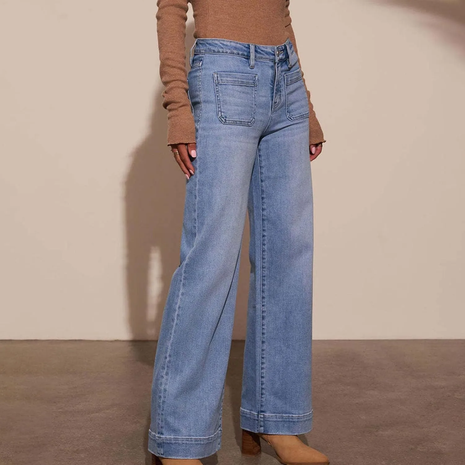 Women's High Waisted Wide Leg Jeans with Forward Pockets Trendy Casual Denim Pants for Comfort and Style Everyday