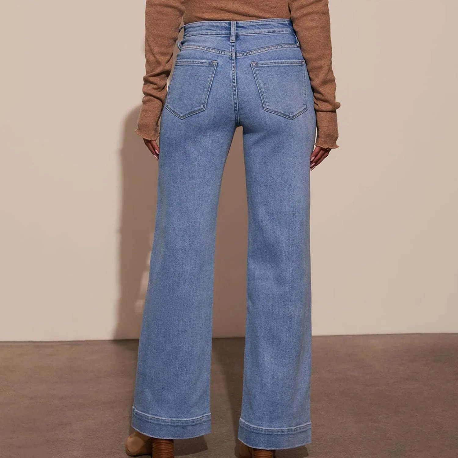 Women's High Waisted Wide Leg Jeans with Forward Pockets Trendy Casual Denim Pants for Comfort and Style Everyday