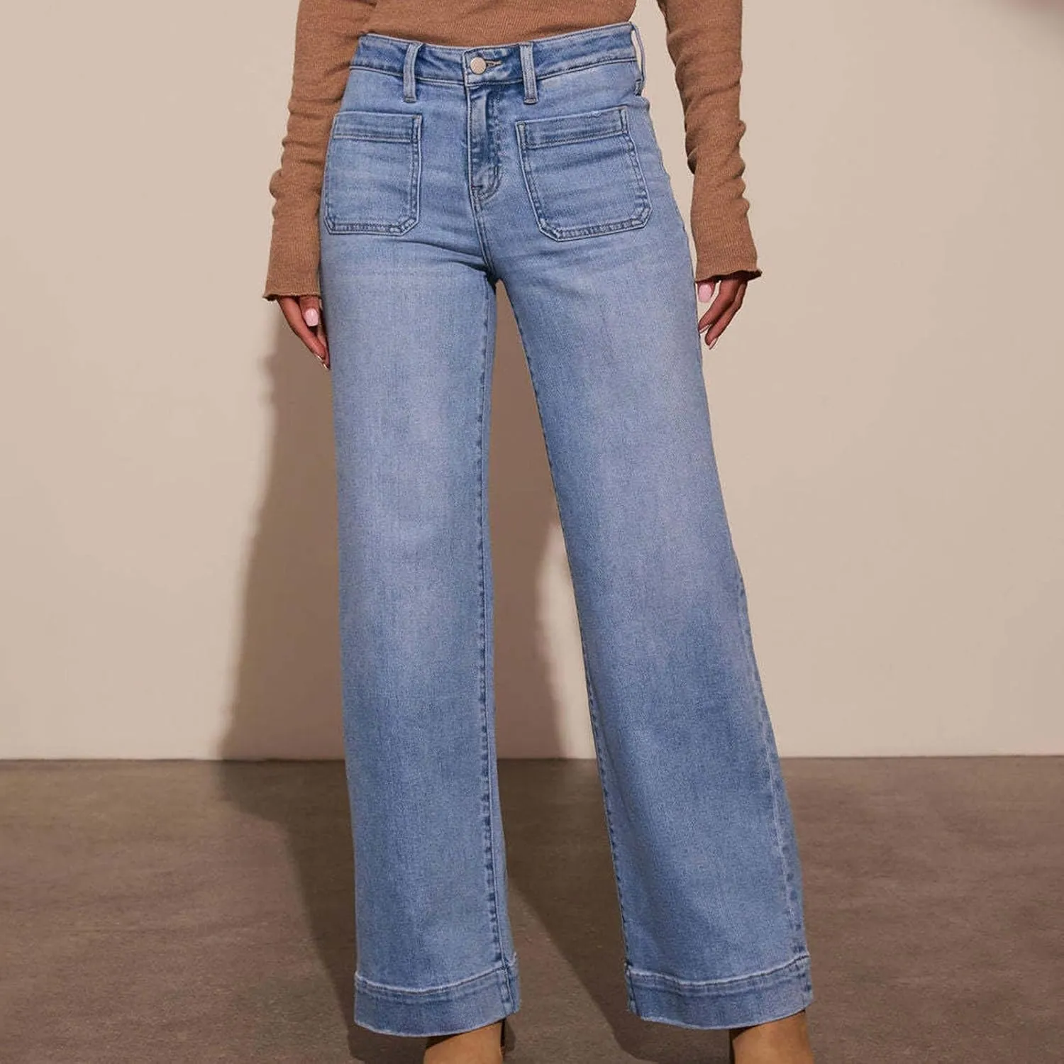 Women's High Waisted Wide Leg Jeans with Forward Pockets Trendy Casual Denim Pants for Comfort and Style Everyday