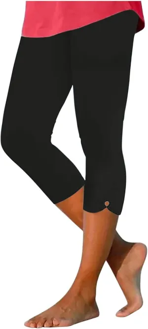 Womens Keyhole Crop Trousers Stretch High Waist Yoga Capri Leggings Casual Comfort Capris Workout Sport Cropped Pant