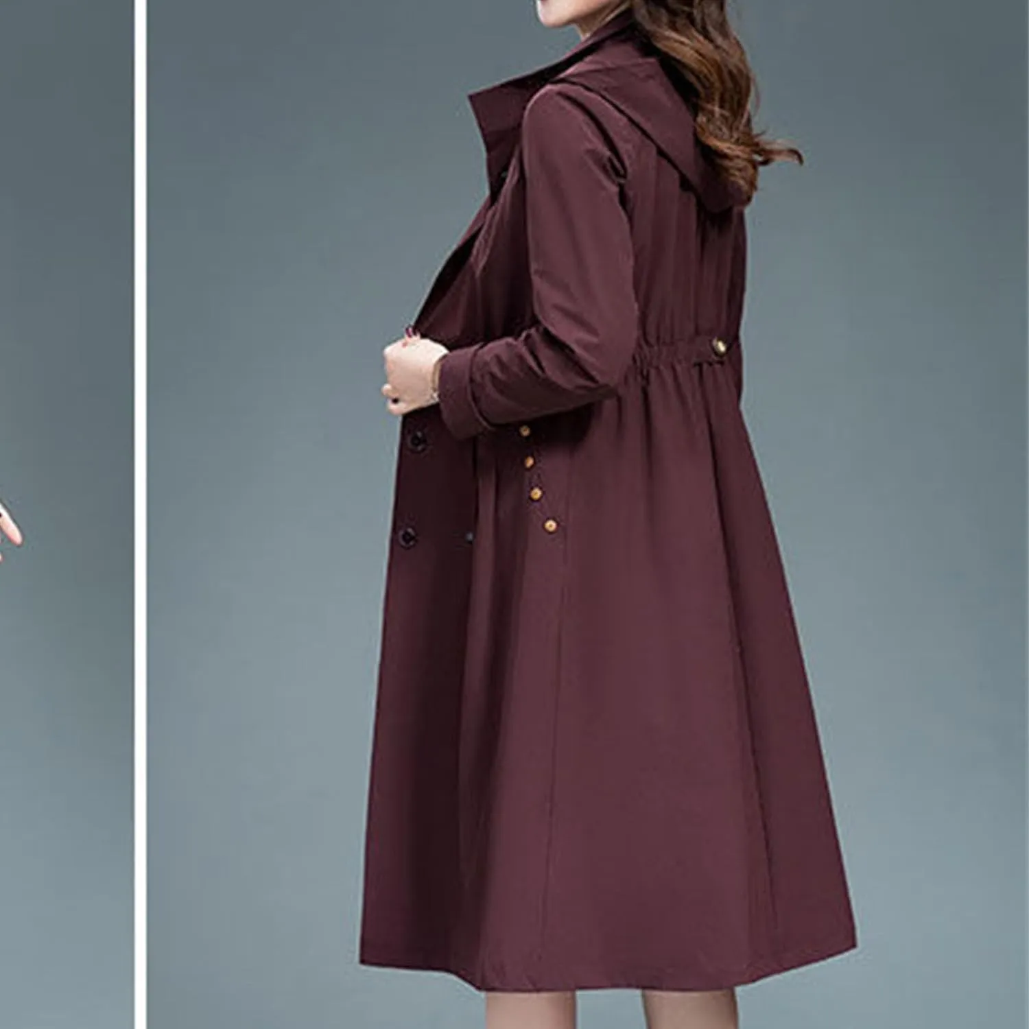 Women's Long Hooded Trench Coat Single Breasted Windproof Overcoat Spring Fall Fashion Windbreaker Long Jacket