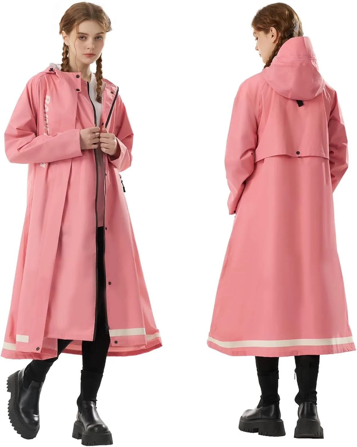 Womens Long Raincoat Ladies rain jackets waterproof with hood Travel Lightweight Windbreaker for Outdoor