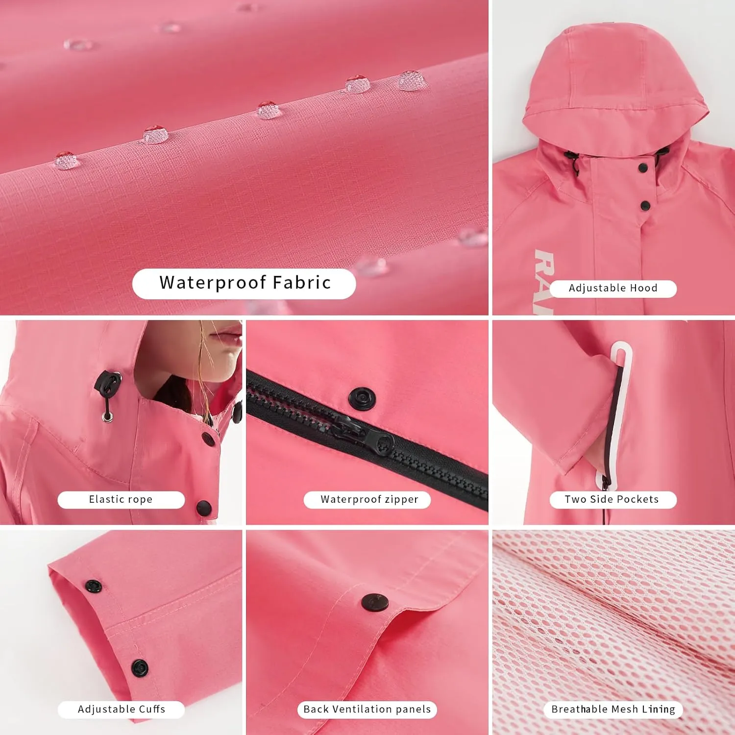 Womens Long Raincoat Ladies rain jackets waterproof with hood Travel Lightweight Windbreaker for Outdoor
