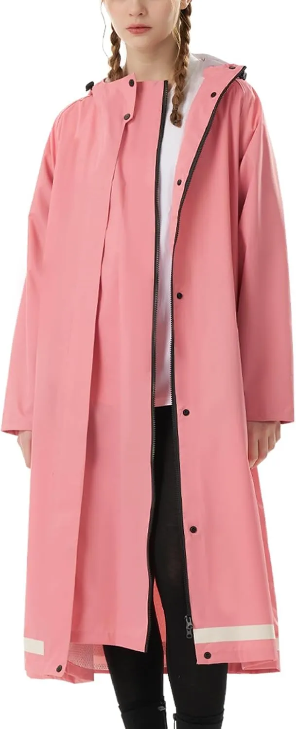 Womens Long Raincoat Ladies rain jackets waterproof with hood Travel Lightweight Windbreaker for Outdoor