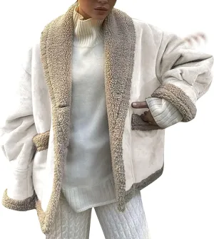 Women's Long Sleeve Oversized Sherpa Fleece Jacket With Cozy Stylish Winter Coat For Casual Wear Warm Outerwear