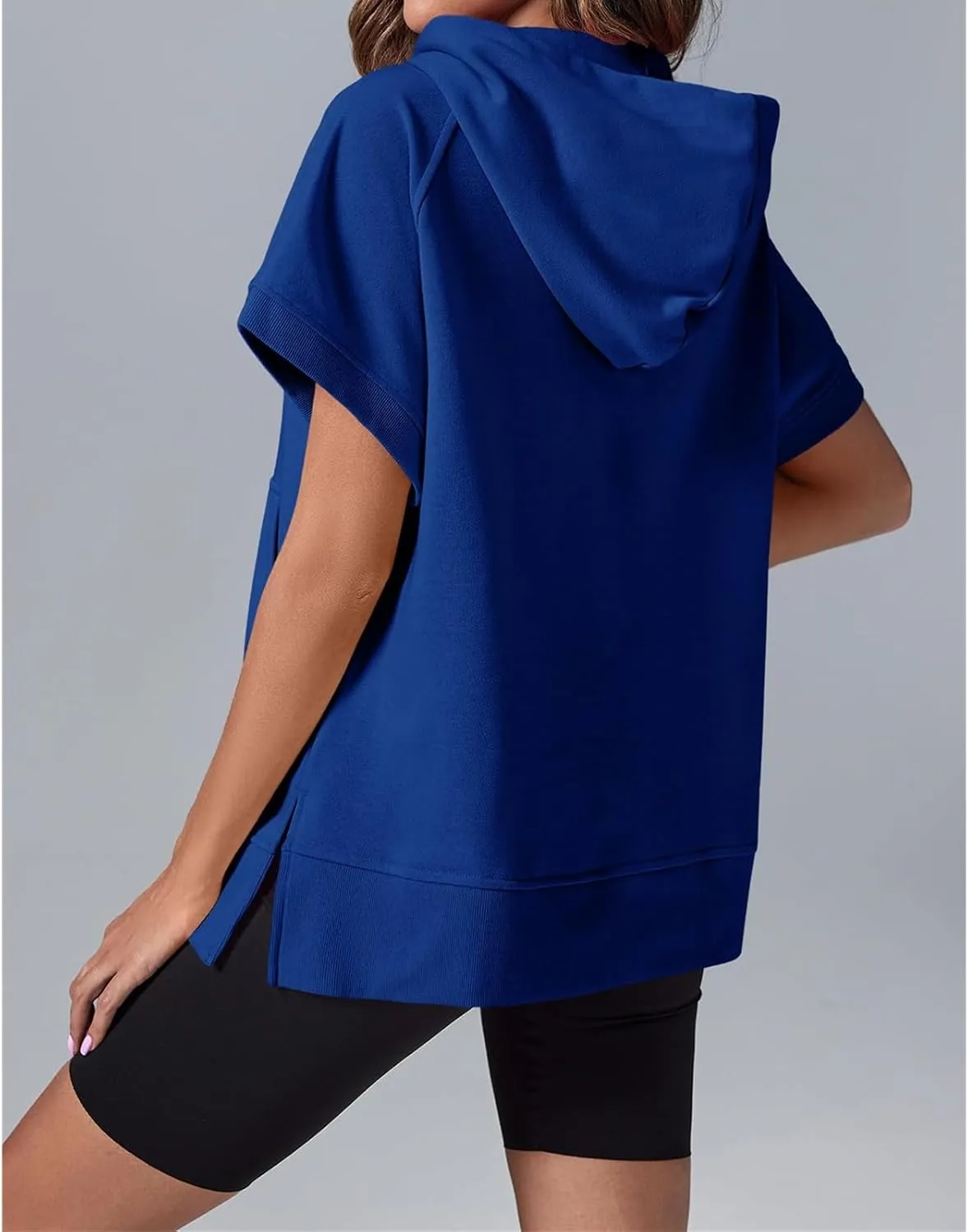 Womens Oversized Half Zip Hoodies Short Sleeve Casual Sweatshirts Summer Pullover Tops with Pockets Loose 2025 Clothes