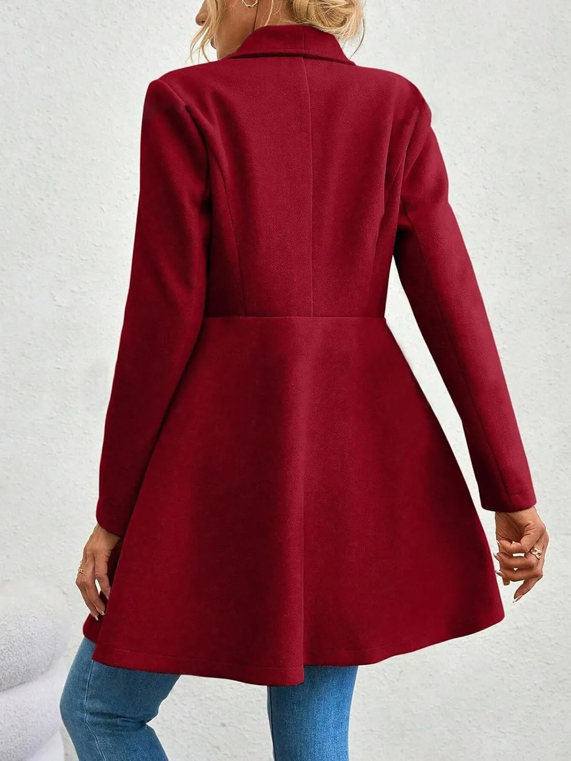 Womens Pea Trench Coats Lapel Double Breasted Casual Jackets Buttoned Elegant Work Winter Outerwear