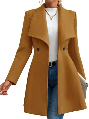 Womens Pea Trench Coats Lapel Double Breasted Casual Jackets Buttoned Elegant Work Winter Outerwear