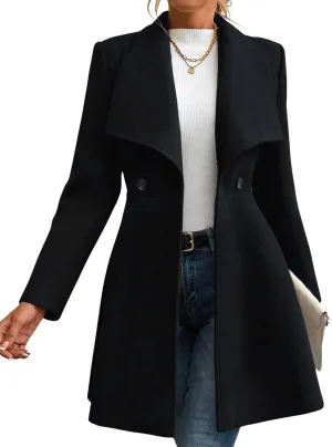 Womens Pea Trench Coats Lapel Double Breasted Casual Jackets Buttoned Elegant Work Winter Outerwear
