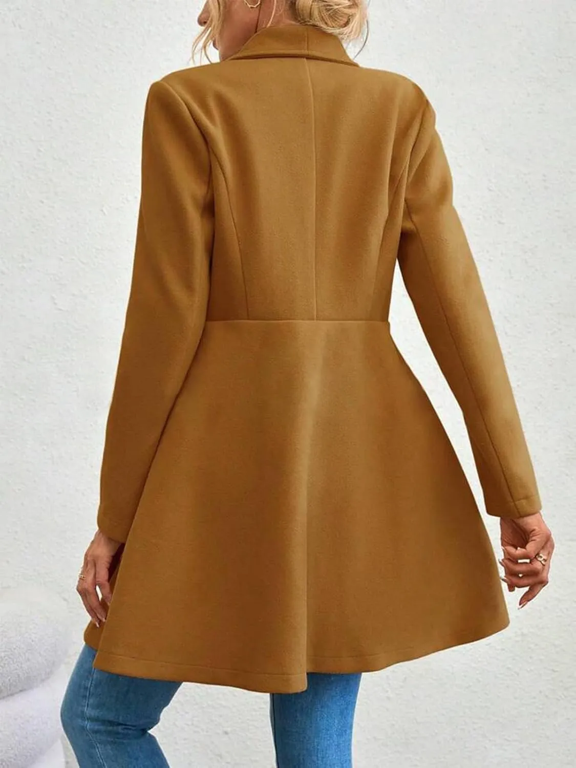 Womens Pea Trench Coats Lapel Double Breasted Casual Jackets Buttoned Elegant Work Winter Outerwear