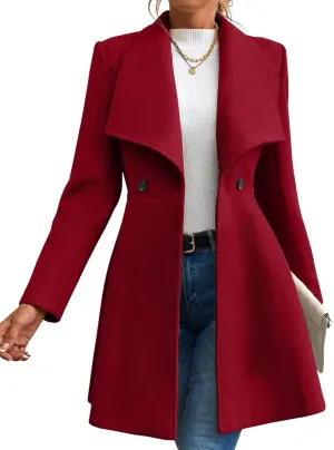 Womens Pea Trench Coats Lapel Double Breasted Casual Jackets Buttoned Elegant Work Winter Outerwear
