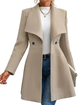 Womens Pea Trench Coats Lapel Double Breasted Casual Jackets Buttoned Elegant Work Winter Outerwear