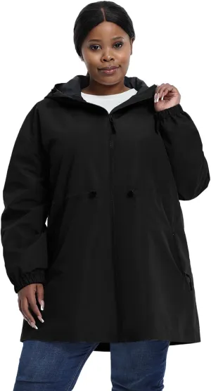 Women's Plus Size Lightweight Windproof Jacket, Water-Resistant Windbreaker Jacket with Hood for Traveling, Hiking, Daily