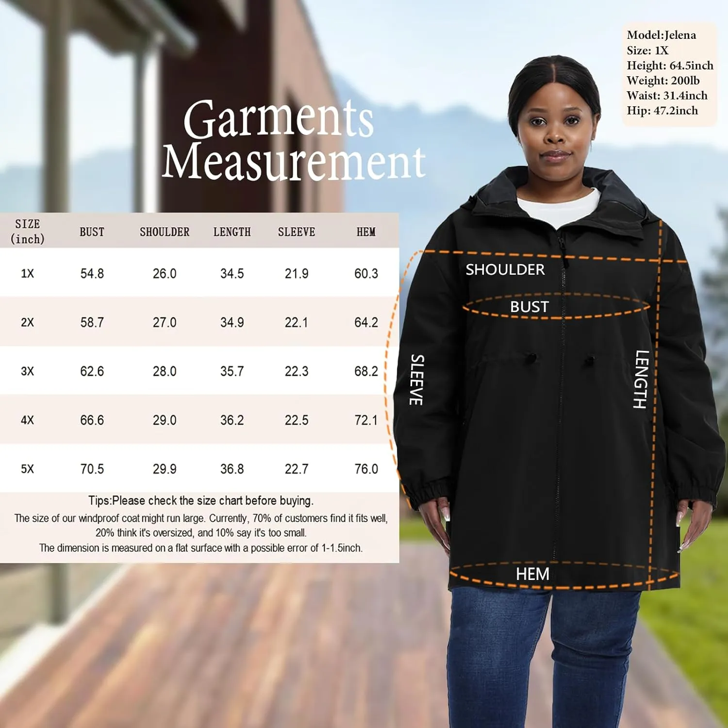 Women's Plus Size Lightweight Windproof Jacket, Water-Resistant Windbreaker Jacket with Hood for Traveling, Hiking, Daily