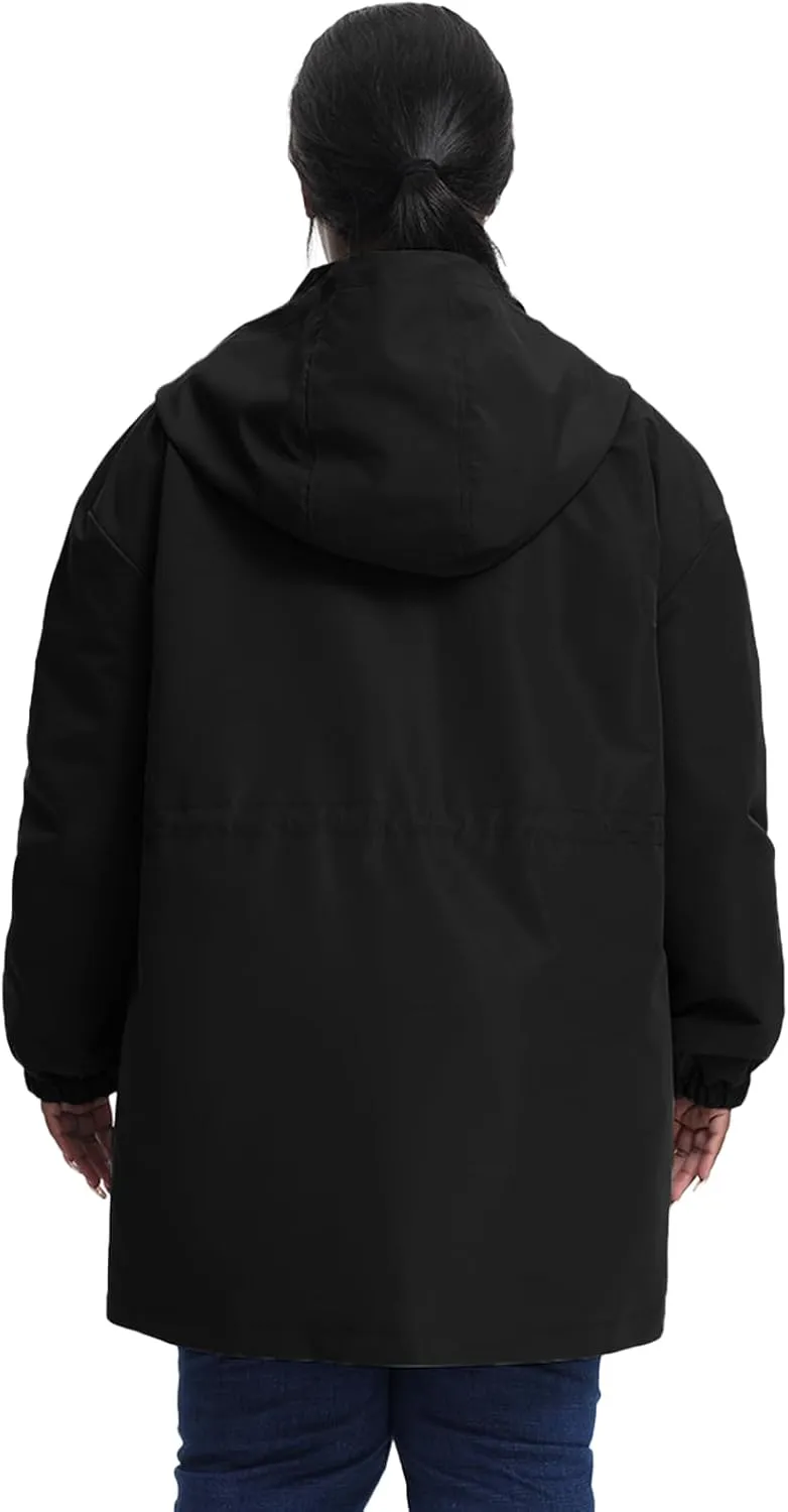 Women's Plus Size Lightweight Windproof Jacket, Water-Resistant Windbreaker Jacket with Hood for Traveling, Hiking, Daily