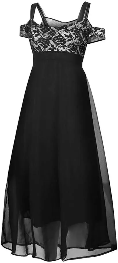 Women's Plus Size Off Shoulder Evening Dress Lace Bodice Flowy Chiffon Formal Wedding Party Maxi Dresses