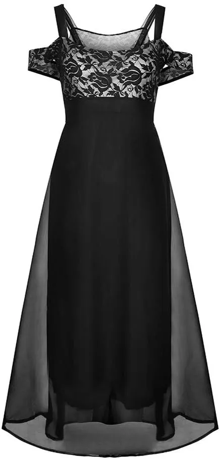 Women's Plus Size Off Shoulder Evening Dress Lace Bodice Flowy Chiffon Formal Wedding Party Maxi Dresses