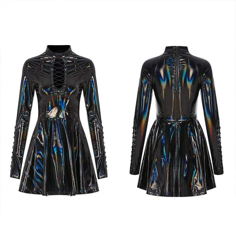 Women's Punk Zipper Cutout Faux Leather Dresses