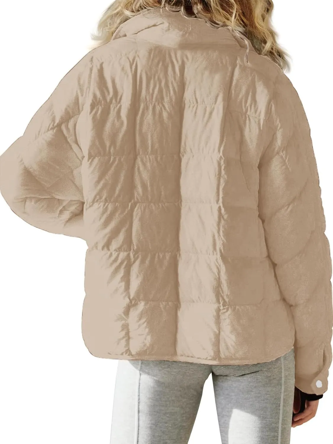 Women's Quilted Lightweight Jackets Down Coat Long Sleeve Zipper Oversized Packable Short Puffer Jackets